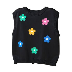 Consgt Shein Retro Sleevless Sweater Vest Green / Turqoise Trim Cable Knit - L